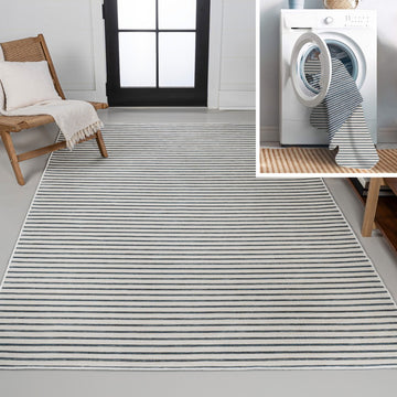 Damon Classic Coastal Pinstripe Reversible Machine-Washable Indoor/Outdoor Area Rug